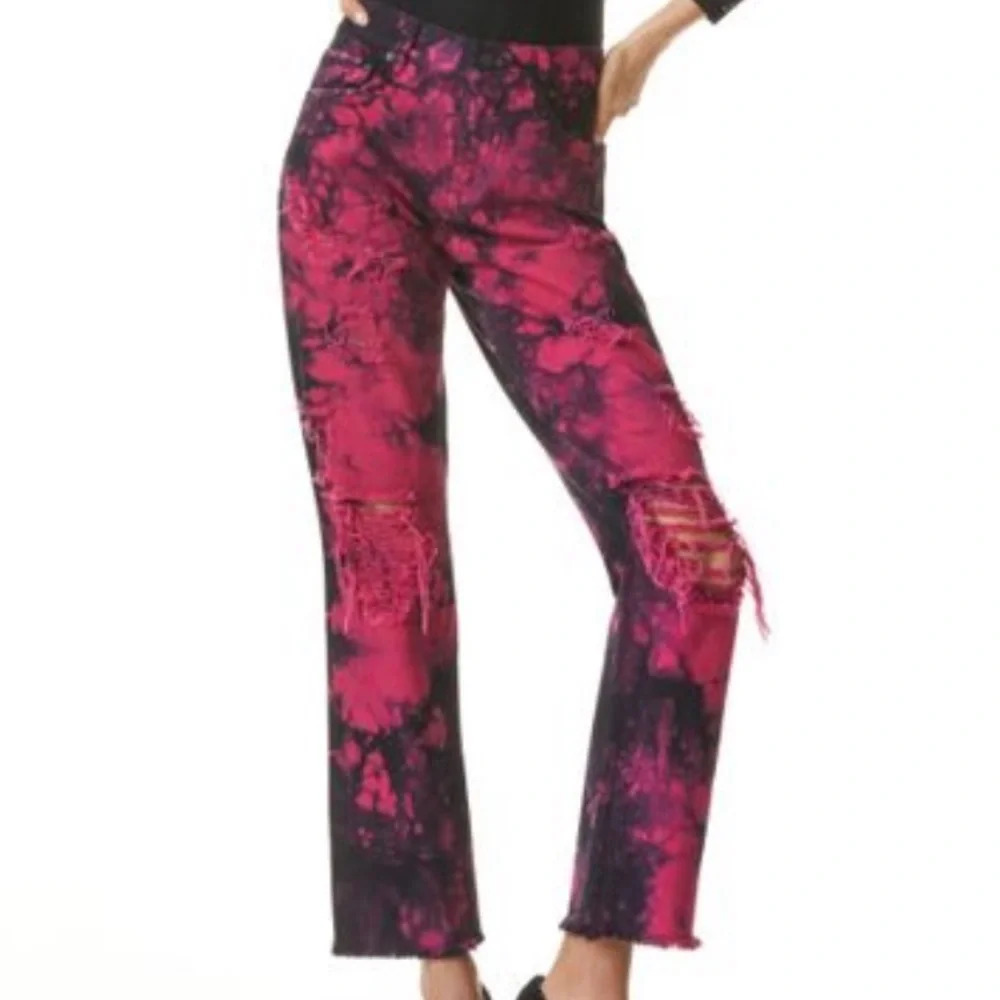 Alice + Olivia Pink and Black Straight Leg Jeans - Picture 4 of 11